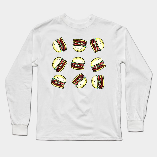 Burgers Everywhere. Pattern Long Sleeve T-Shirt by Dbaudrillier